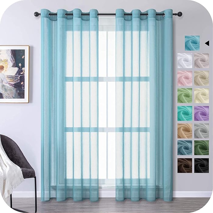 Buy MRTREES Voile Curtains 88 Inch Drop 2 Panels Faux Linen Eyelet