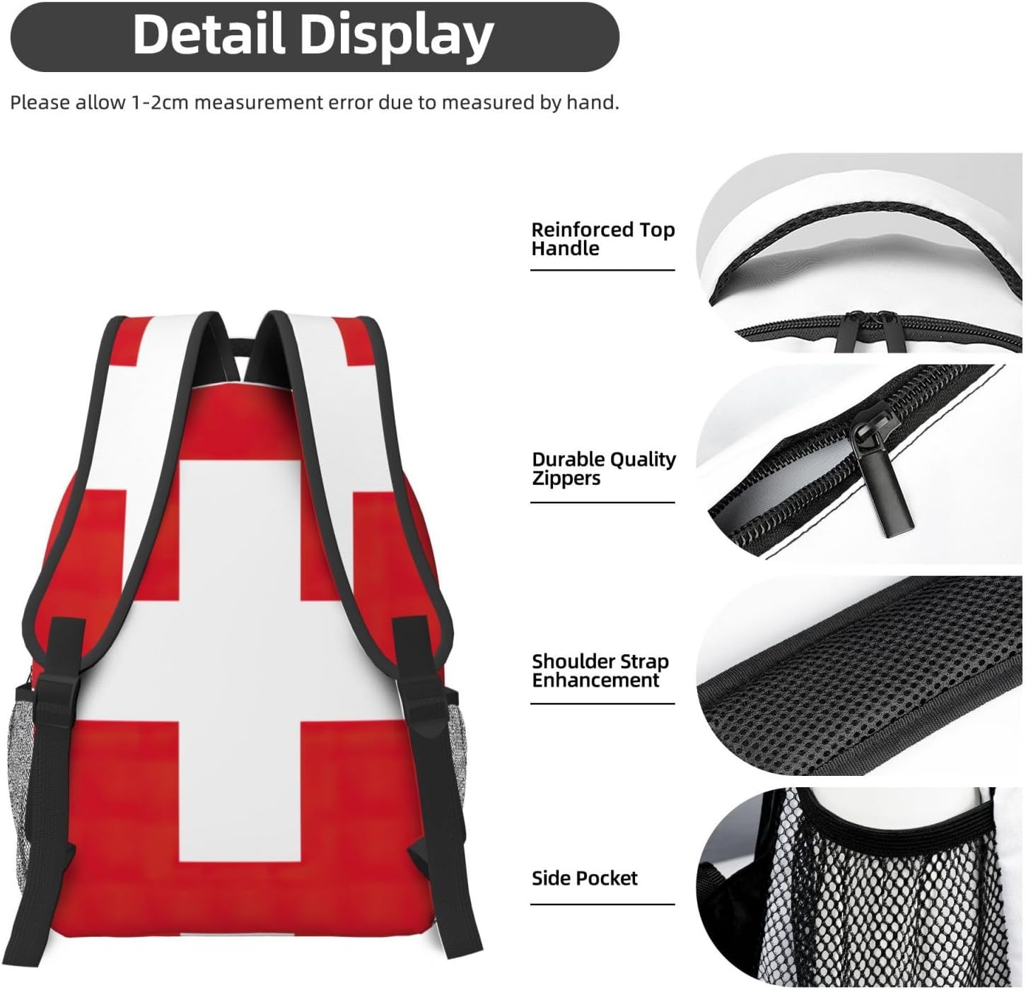 Swiss Flag Print Travel Backpack Carry On Flight Approved,Water-Resistant Laptop Backpack For Men Women