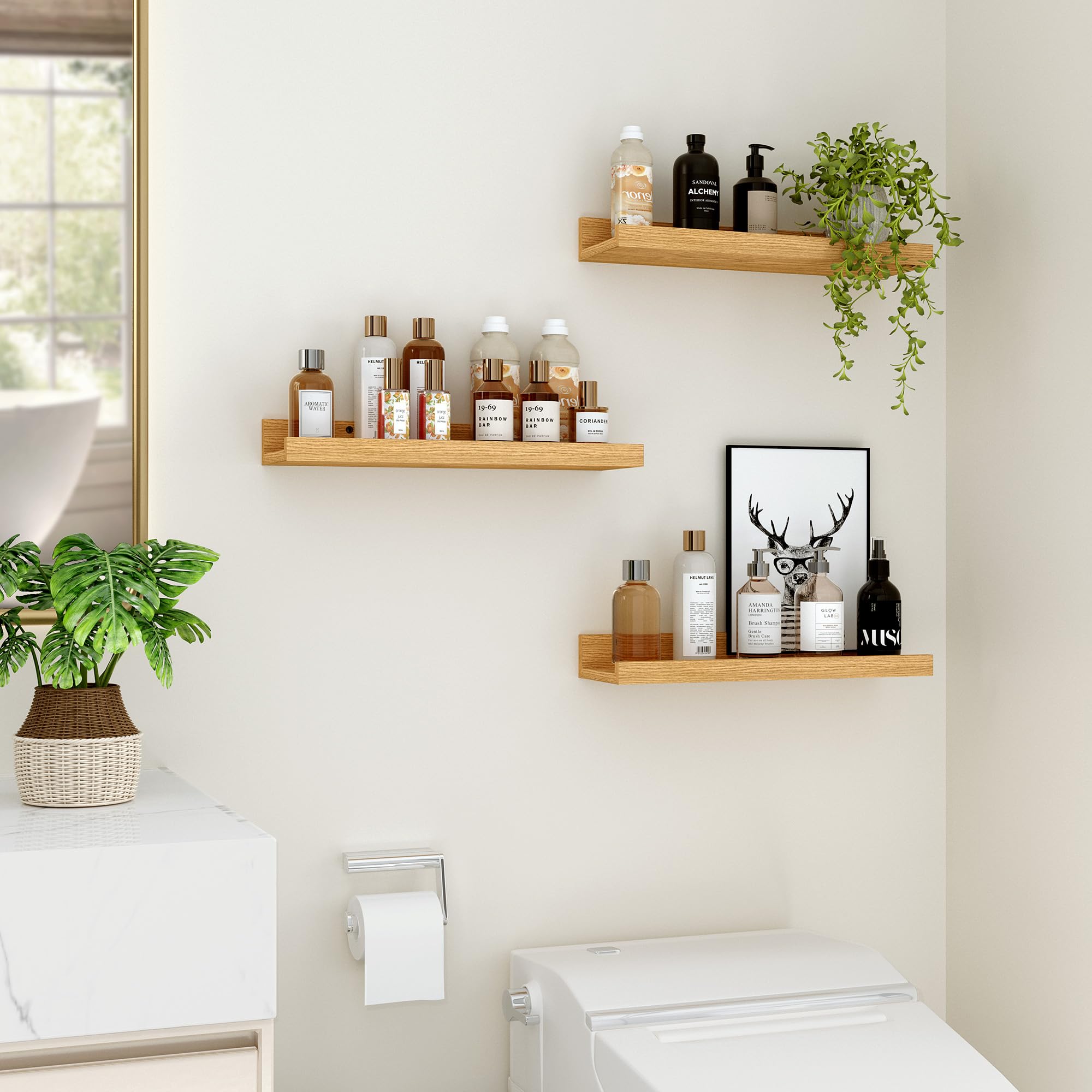 Lot de 2 étagères flottantes de 40 cm, en bois de chêne naturel, montage mural, pour photos, bibliothèques pour enfants, pour salon, cuisine, chambre, salle de bain, photos, organisation de la maison