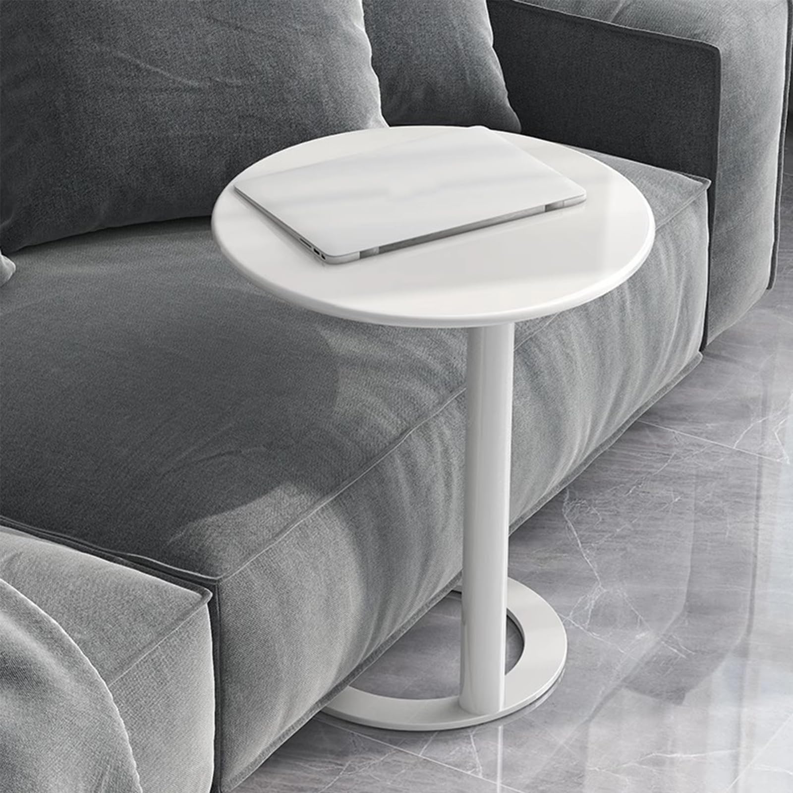 C-Shaped Side Table with Round Base, Small Sofa Table, Home Decor Bedside Tables, Round Metal End Tables for Small Space Living Room Bedroom(18.9" W×22" H, Green A)