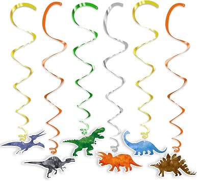 24Pcs Watercolor Dinosaur Hanging Swirls Birthday Decorations for Boys, Effortless Ceiling Decor for Jurassic Theme Party, Room & Baby Shower, Reusable