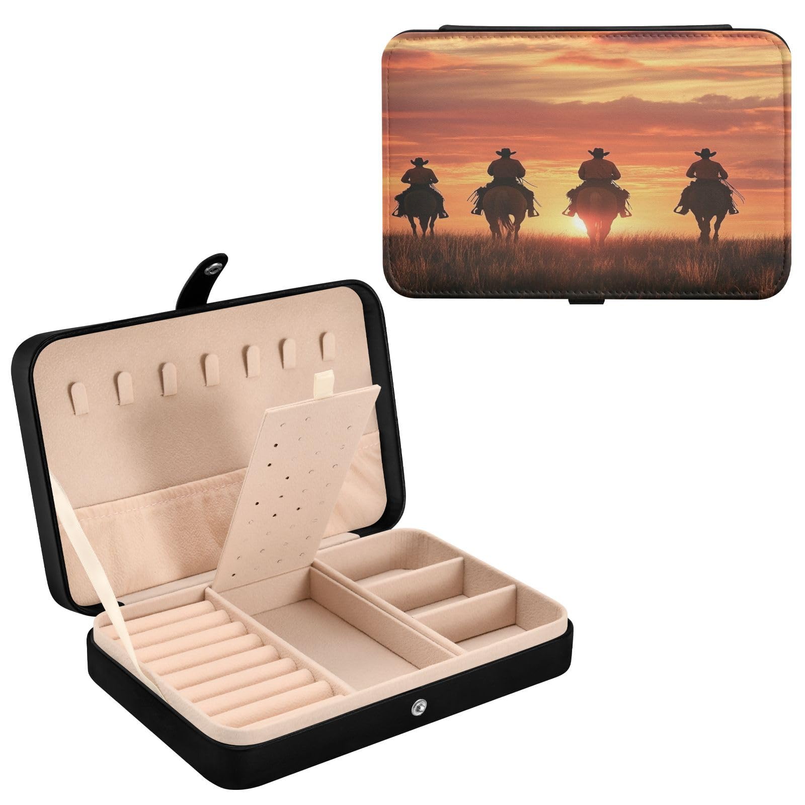 Haskirky Western Cowboy Jewelry Box Portable PU Leather Travel Jewelry Organize for Women Jewelry Storage Display Holder for Ring, Necklace, Earring