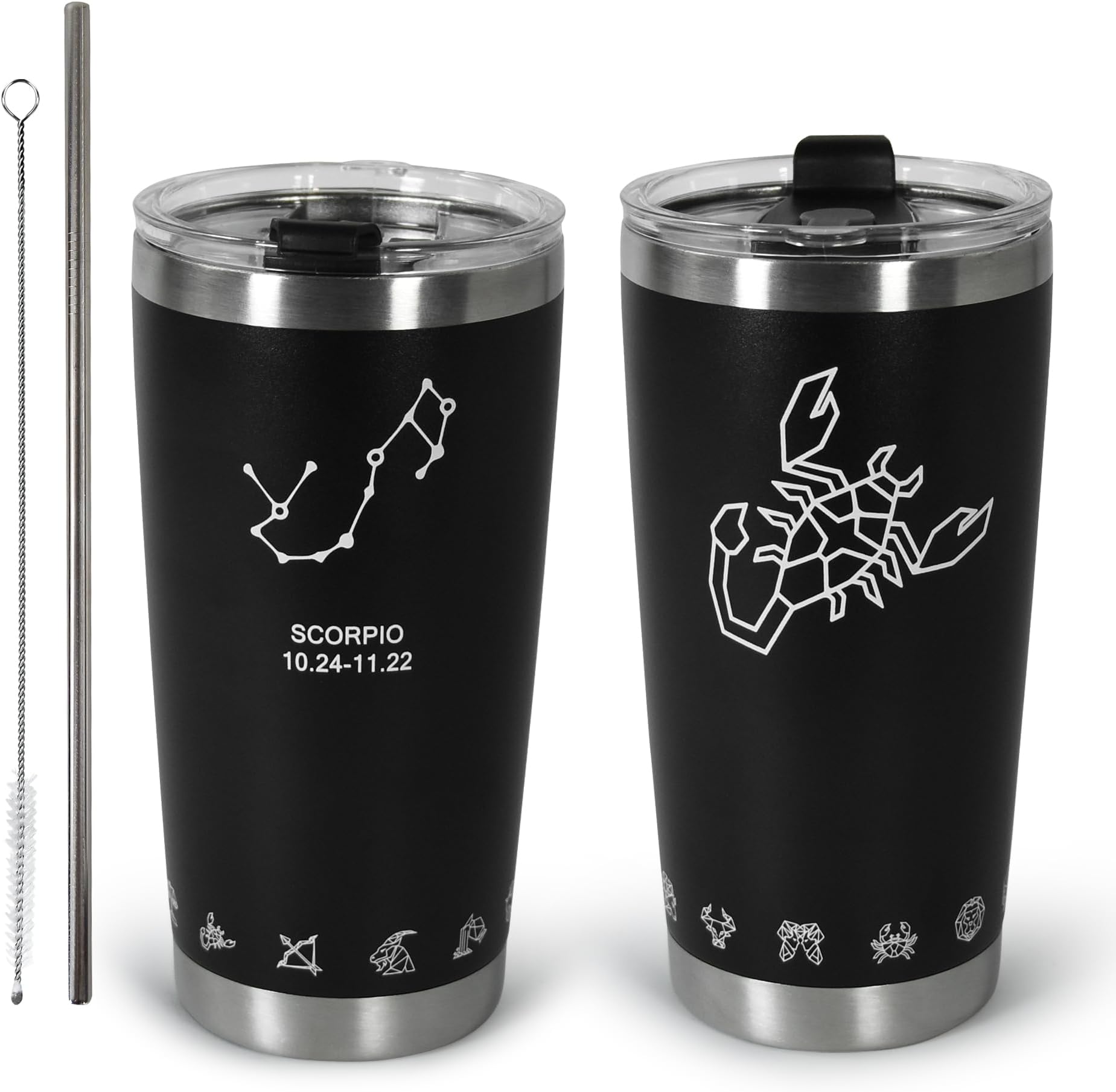 sweet grainsweet grain Personalized Tumbler - 20oz Stainless Steel Insulated Constellation Tumbler with Lid and Straw, Birthday 12 Constellations Coffee Mug Gifts for Men/Women/Boys/Girls - Scorpio