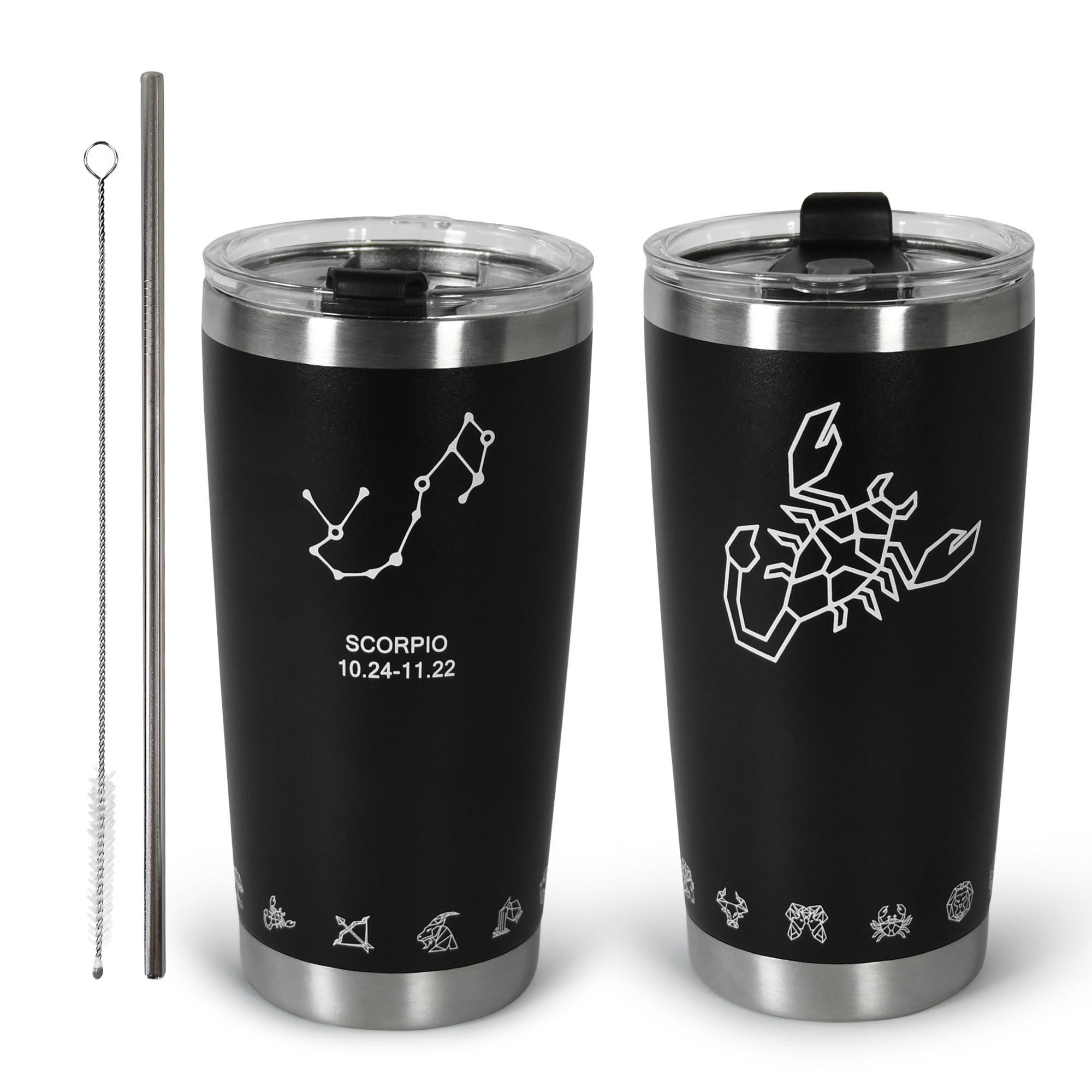sweet grainsweet grain Personalized Tumbler - 20oz Stainless Steel Insulated Constellation Tumbler with Lid and Straw, Birthday 12 Constellations Coffee Mug Gifts for Men/Women/Boys/Girls - Scorpio
