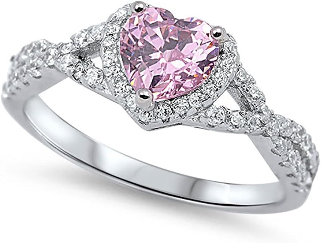 Blue Apple Co. Art Deco Promise Ring Heart Halo Round Cubic Zirconia Split Shank Twisted Infinity Vintage Style Wedding Engagement Rings For Women 925 Sterling Silver Gifts For Her