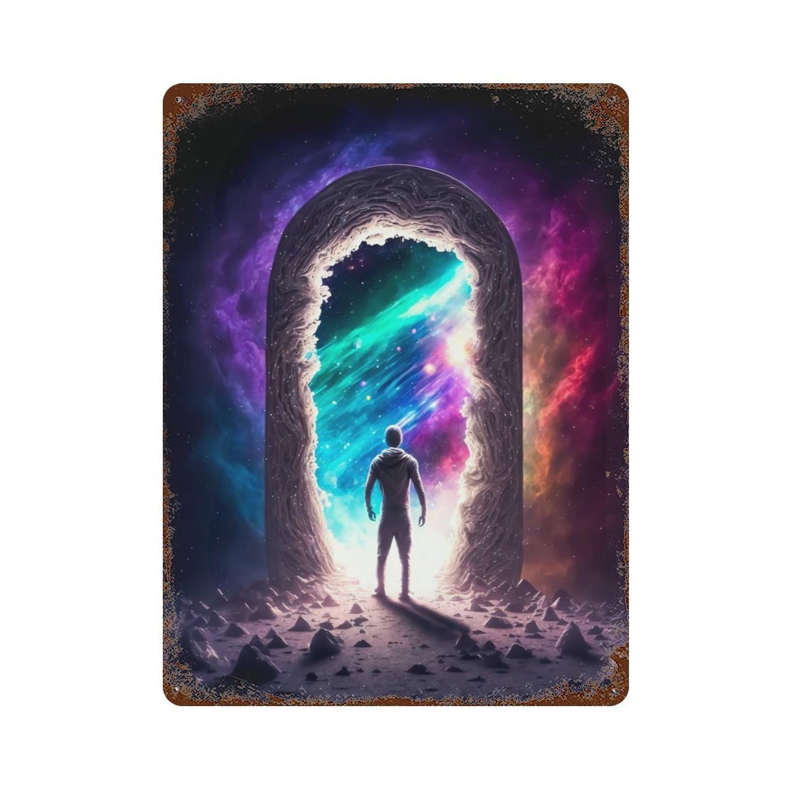 Space Portal Rustic Tin Plaque 15.7"x11.8", Ideal for Cafe, Home Bar And Lounge Decor