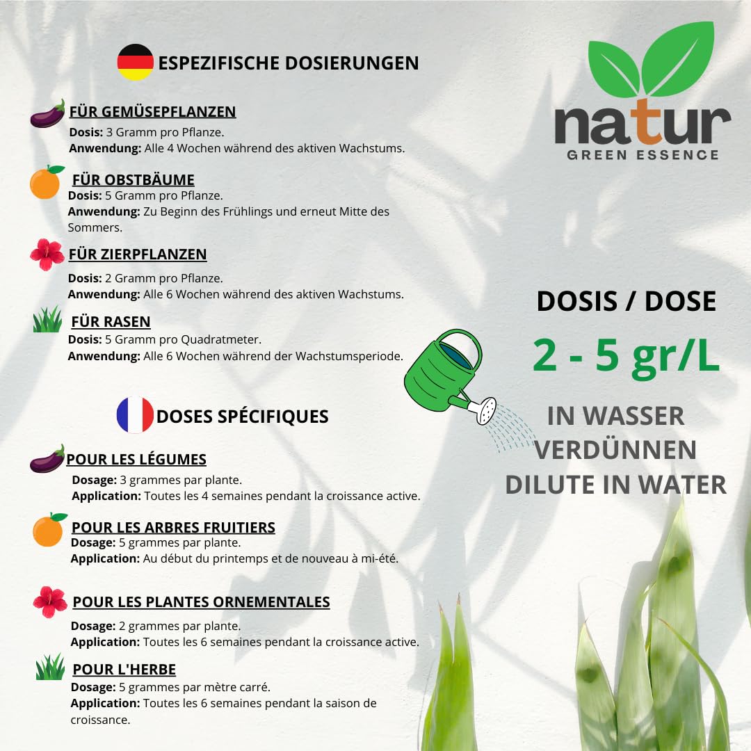 Natur, QUELATO DE HIERRO EDDHA para plantas, Reverdeciente Anticlorosis, Nutriente imprescindible, Fertilizante ecológico, Concentración ideal (6% Fe EDDHA o,o 4,8%), Plantas Verdes y Sanas, 5 KG