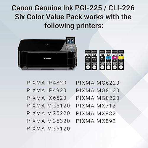 Miniatura 6 de Canon PGI-225CLI-226 Paquete de valor genuino de seis colores, compatible con iP4820, iP4920, iX6520, MG5120, MG5220, MG5320, MG6120, MG6220,