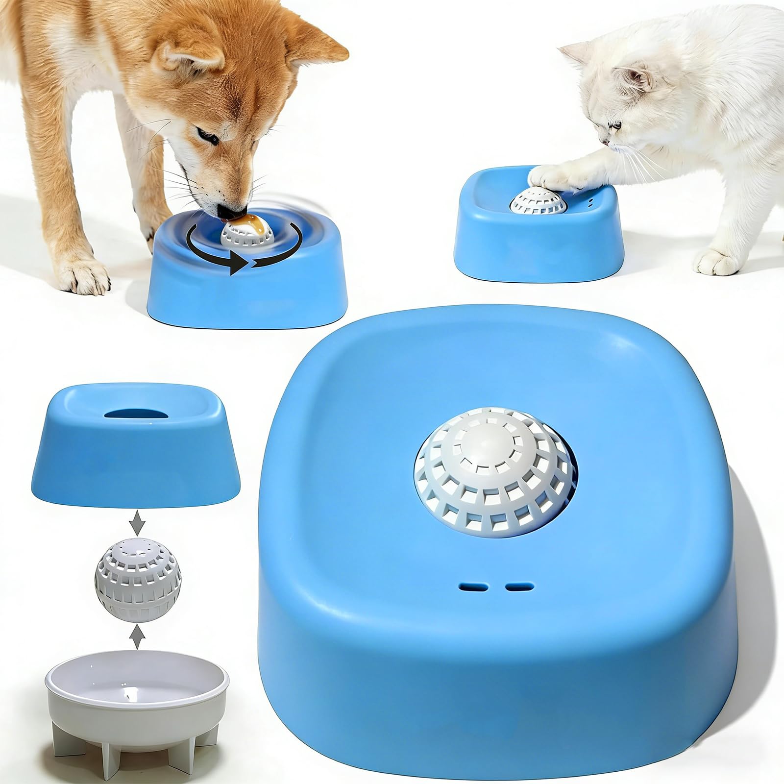 Slow Feeder Dog Bowls, Anti-Choking Dog Lick Bowls for Liquid Treat with Rolling Ball, Anti-Slip Interactive Feeding Slow Down Eating, Pet Lick Toy for Large Medium Small Breeds (Blue)