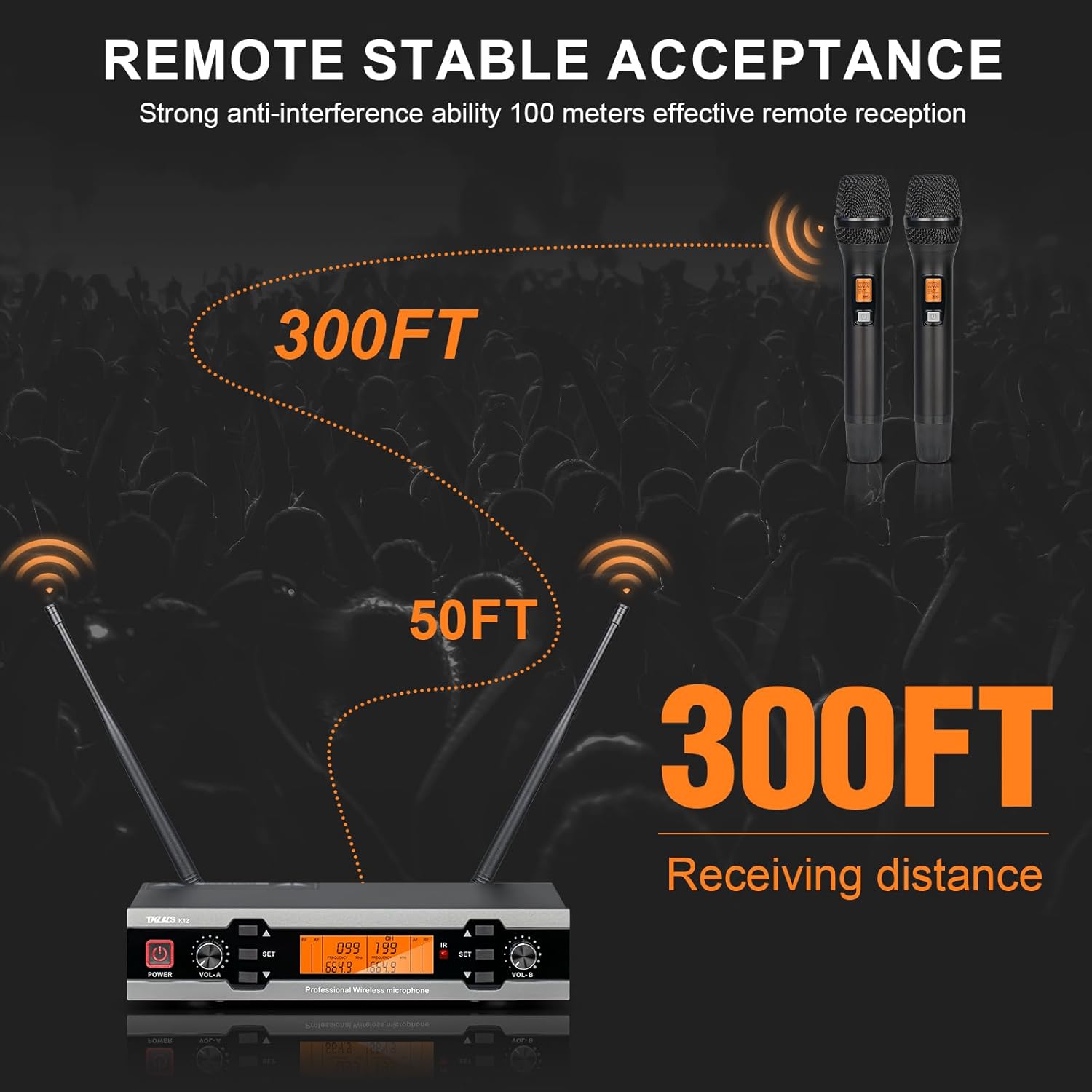UHF Wireless Microphone System, Cordless Karaoke Microfono Set, Dual Metal Handheld Dynamic Singing Mic 300ft with Receiver Volume Control Echo for Karaoke, Party, Home KTV Set, Wedding