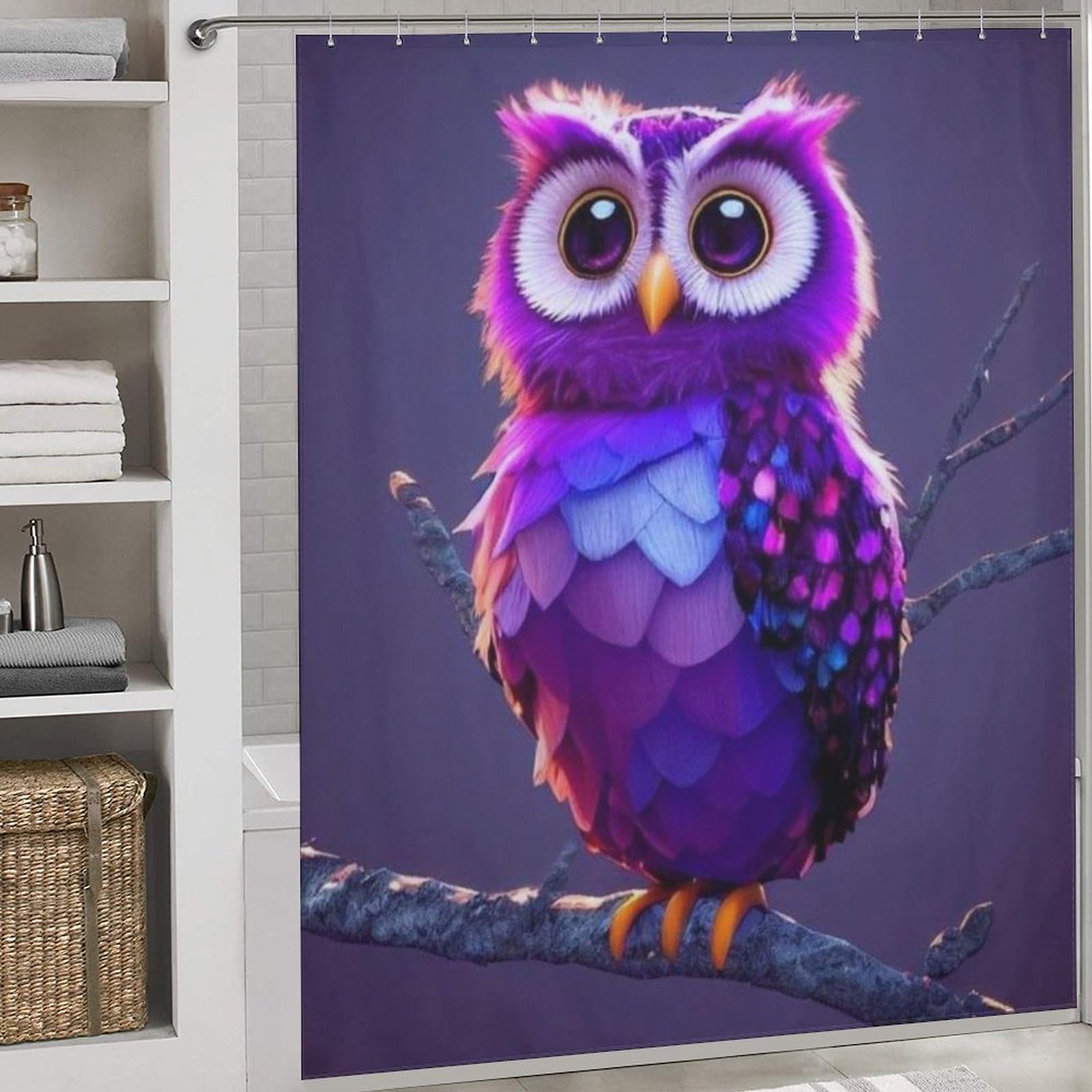Rideau de douche hibou en polyester imperméable et lavable 183x183 cm pour baignoire