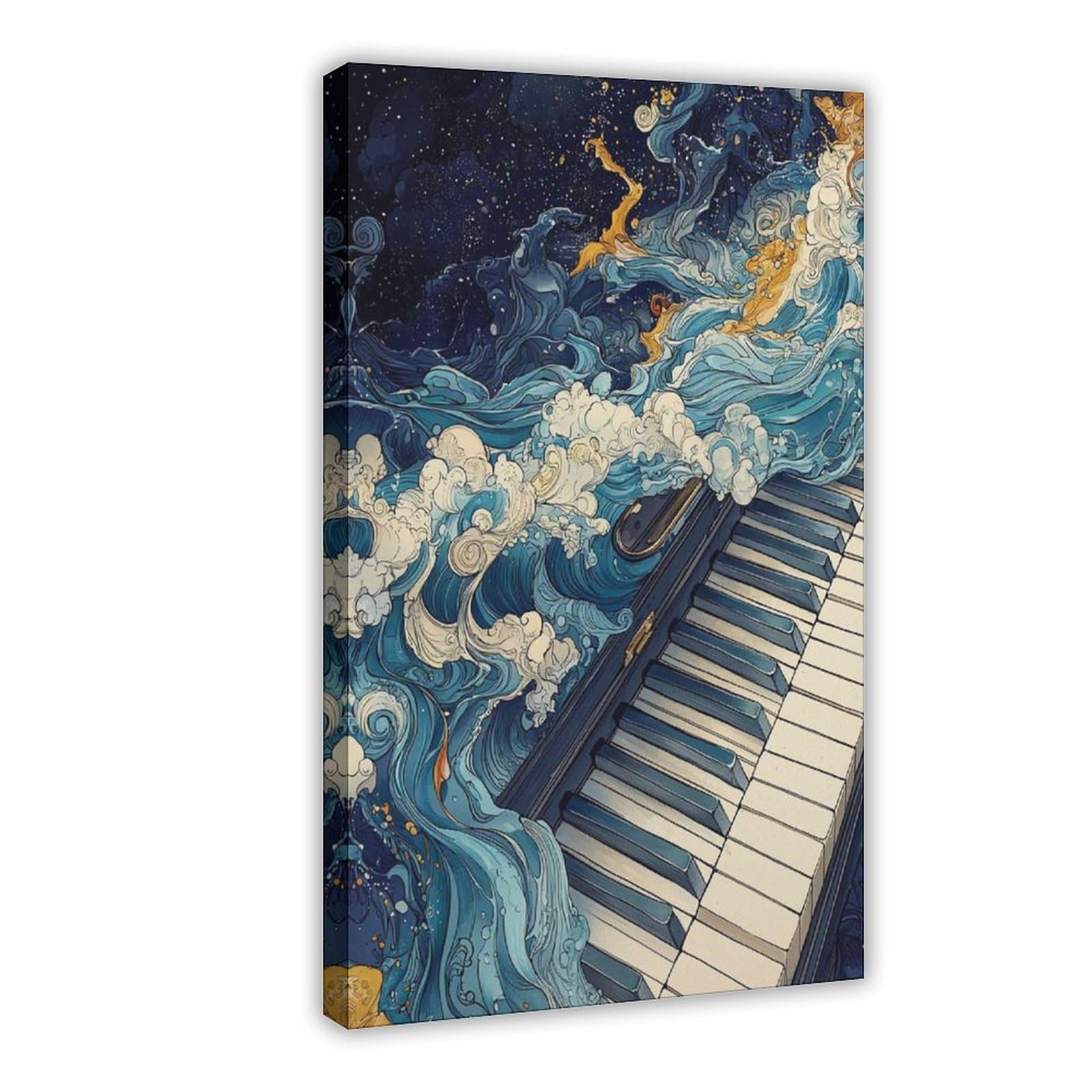 Poster con pianoforte con onde oceaniche, arte da parete musicale, poster per camera da letto, decorazione per ufficio, camera da letto, regalo, 61 cm L x 91,4 cm W