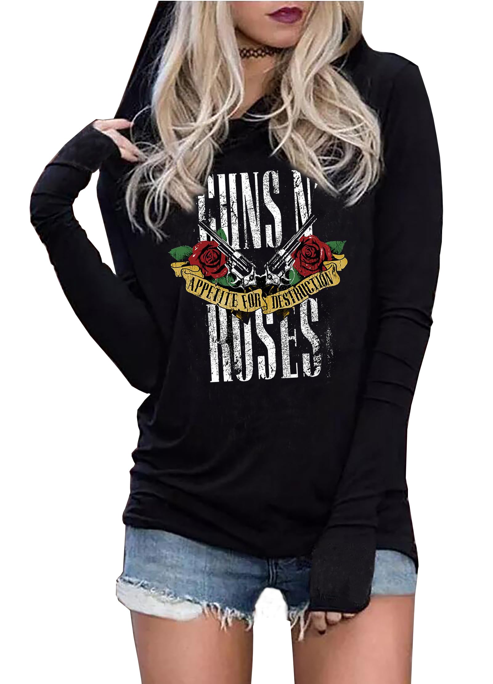 HuovudWomens Hoodies Funny Graphic Long Sleeve Shirts Casual Loose Fit Lightweight Pullovers Tops