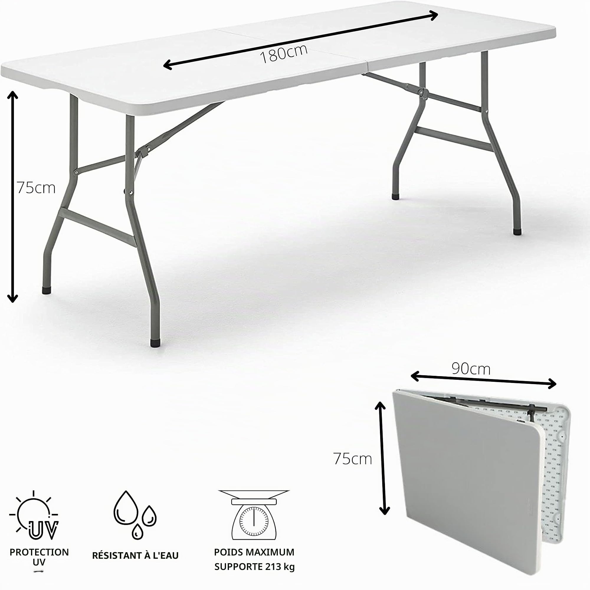 HOMELUX 820340 Table Pliante en résine 180 x 75 x 74 cm