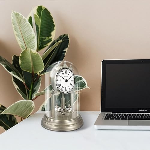 Miniatura 7 de Genevieve - Reloj de repisa de 9 pulgadas con péndulo giratorio, reloj con cúpula de cristal del 50 aniversario, regalos de boda, escritorio y