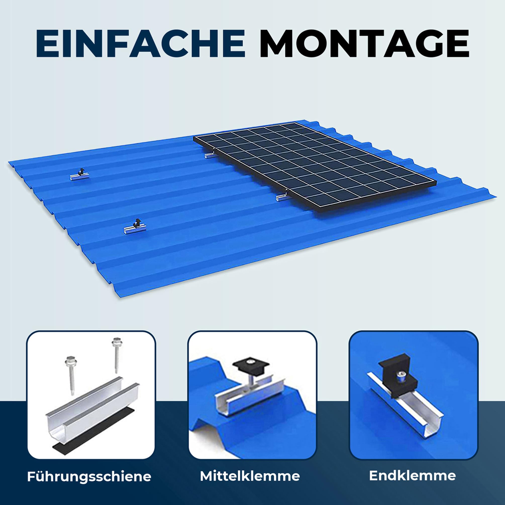 Solarpanel Halterung Metalldach [Verstellbar & Korrosionsbeständig] – Solarmodul Halterung Flachdach mit 12cm Schienen (Einfache Installation & Wasserdicht) - Flachdachhalterung Solar