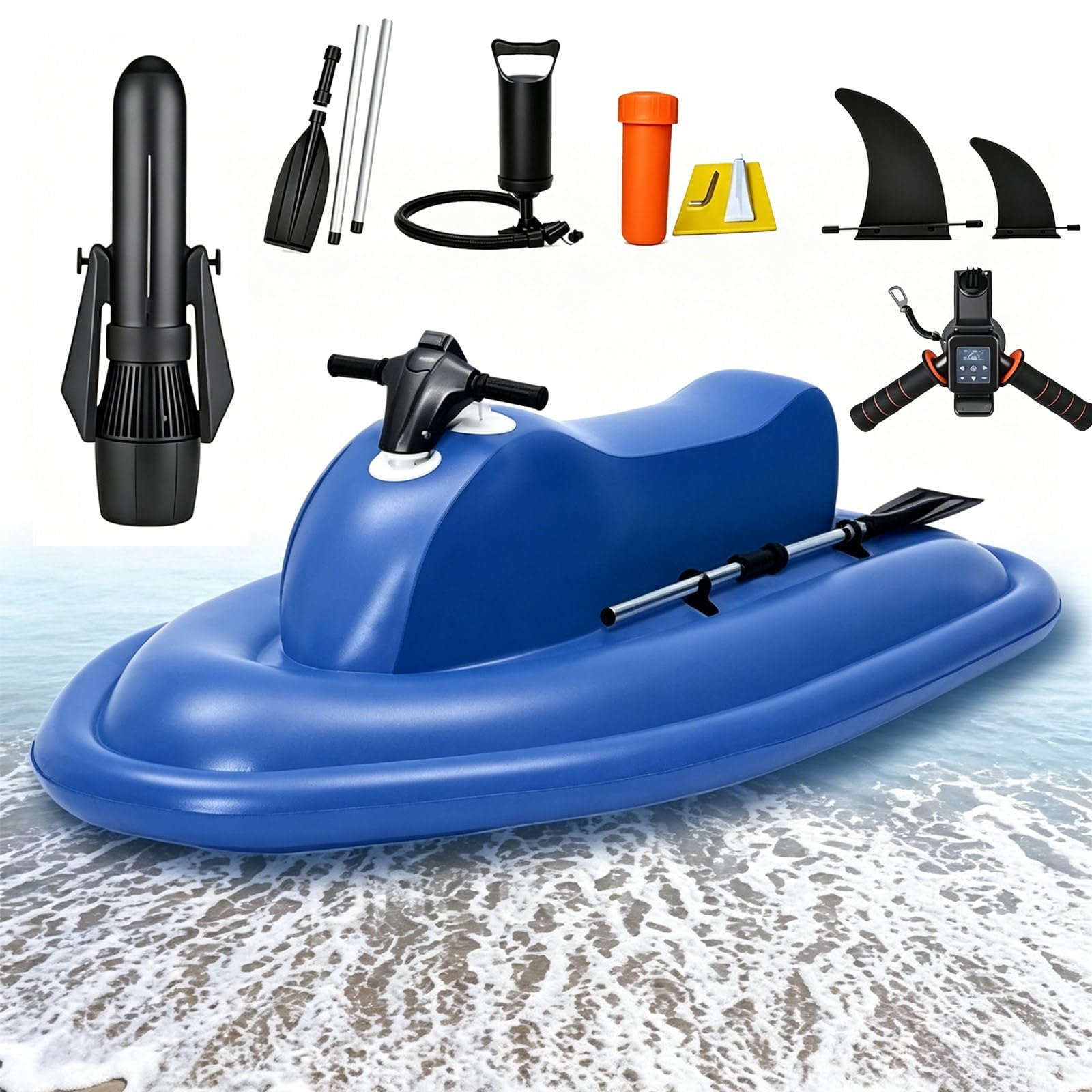 Inflatable Jet ski with Motor,Easy Ride Mini Jet Boat for Adults& Kids | 330lb Capacity Blue Motorboat with Optional Scooter | Dual-Fin Safety Design |10-Speed Control & 130Min Runtime 700Wpro16A