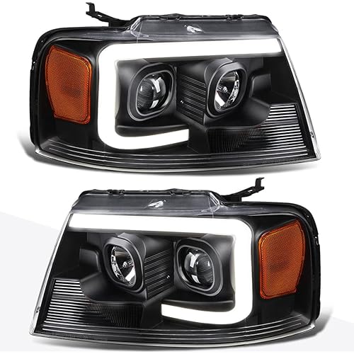PM PERFORMOTOR LED DRL Black Amber 3D Projector Headlights With LED DRL Day Running light Compatible with 04-08 F150 / 06-08 Mark LT, PMHL-F150-0408-LB-P-BA