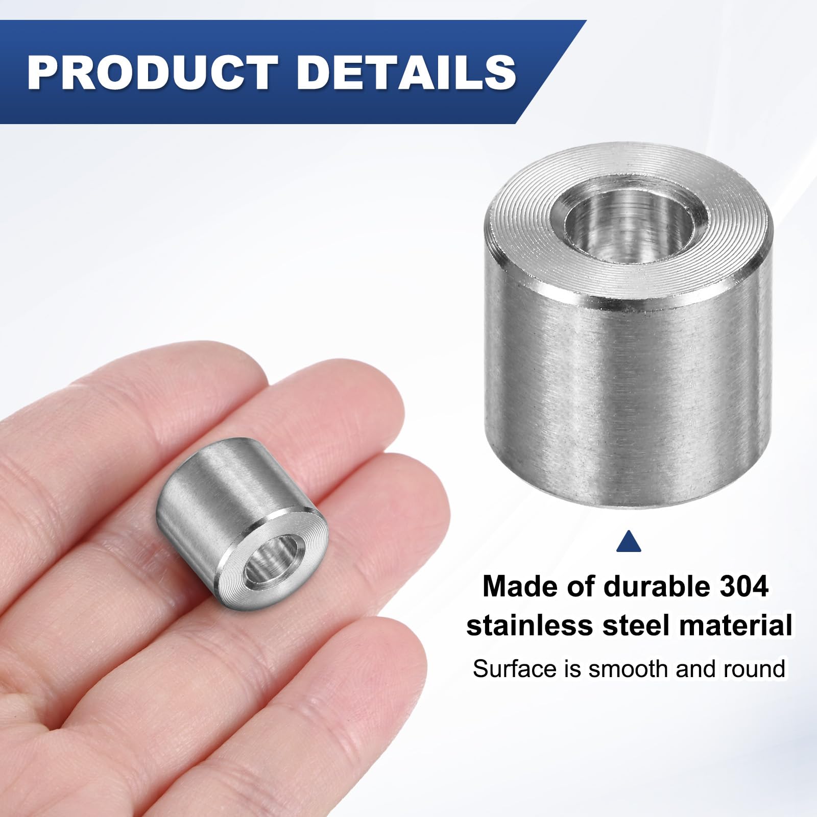 M METERXITY 8PCS M6 304 Stainless Steel Spacers 6mm ID x 14mm OD x 12mm l Metal Screw Standoff Bushing Plain Finish Round Spacer 304 Stainless Steel for Screws Bolts Silver - Image 2