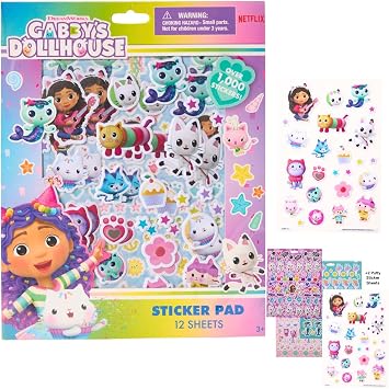 Gabbys Dollhouse Sticker Book Set, 12 Sheets with 1000+ Puffy Stickers Gabby, Mericat, Cakey, Pandy Paws