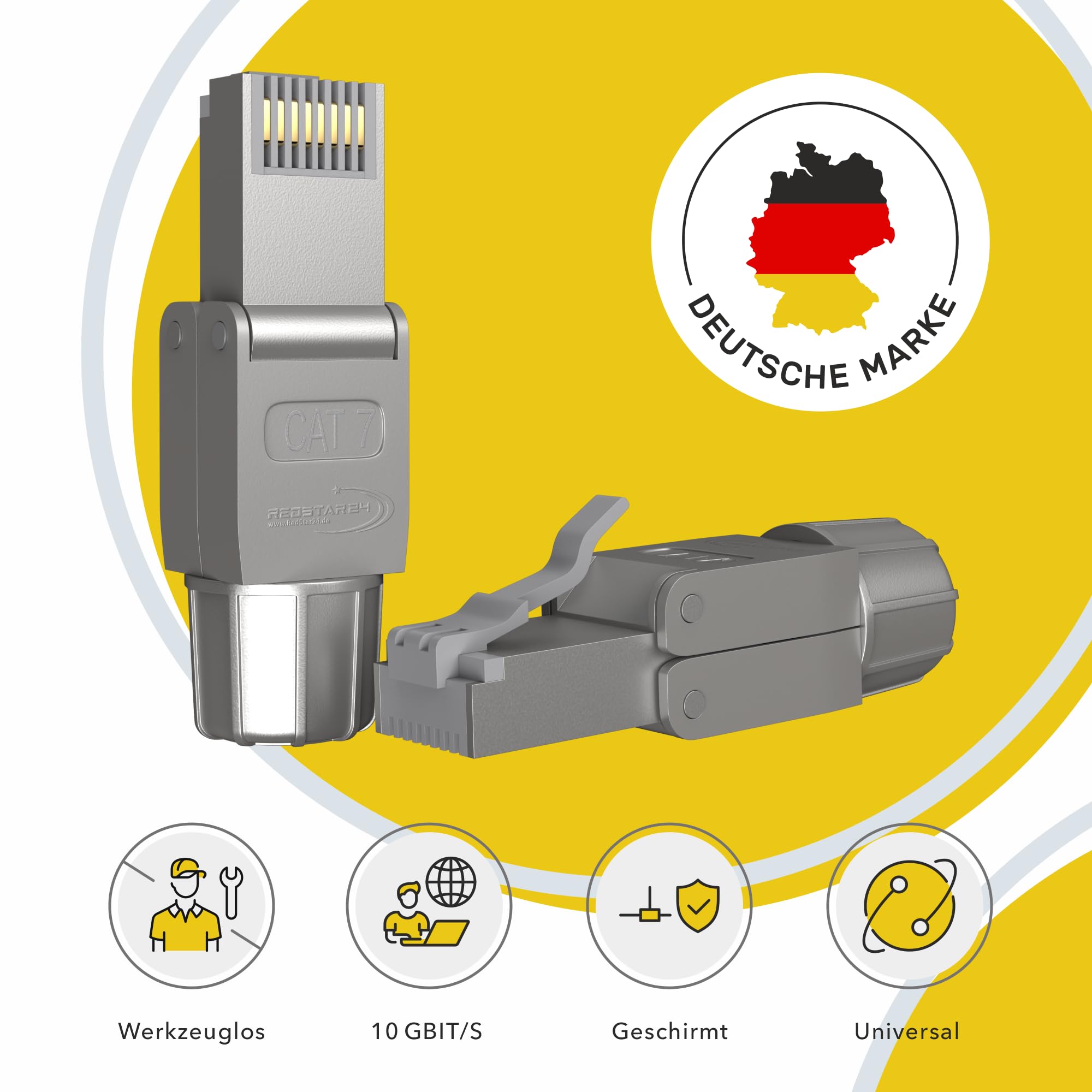 RedStar24 Connettore RJ45 senza attrezzi CAT 7 - Connettore di rete per cavo di posa AWG 22-24 - Cavo di rete LAN CAT7 CAT6a - schermato - LSA convertibile - 10 Gbps - 6 pezzi