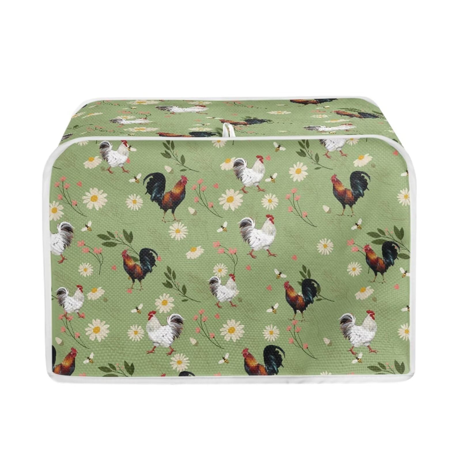 Chicken Rooster Daisy Print Toaster Cover 4 Slice Wide Slot Toaster Cover Appliance Protector, Floral Dustproof Oven Protection, Machine Washable Bakeware Bread Maker Protector-image-33