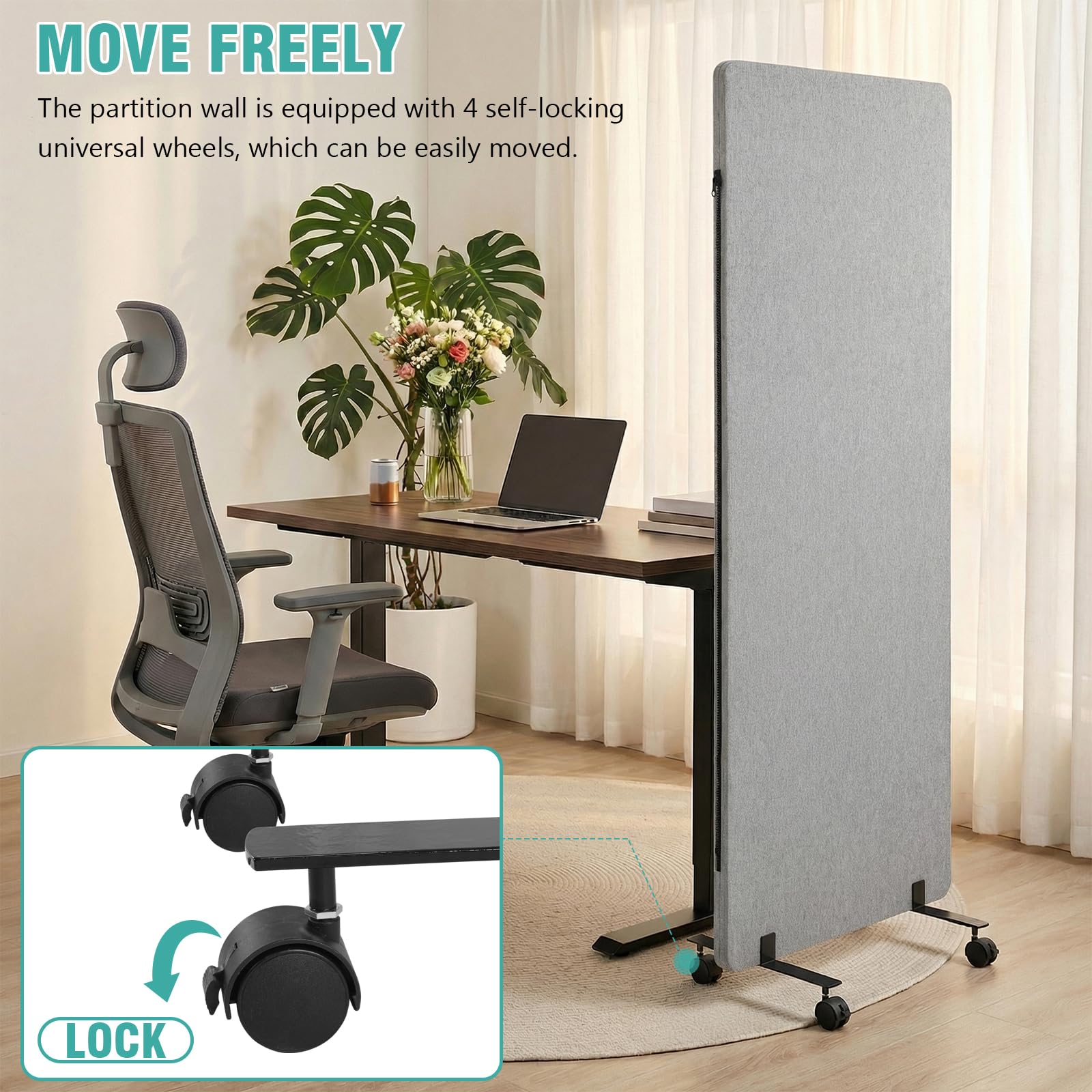 NiLightly Akustischer Raumteiler mit Rollen, Mobile Trennwand, 167,6 x 61 cm, freistehender Sichtschutz für Klassenzimmer, Büro, Studio (Dark Grey) (Light Grey)