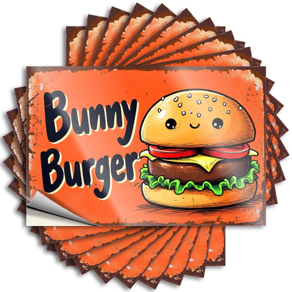 Lettering Sticker - Positive Water Bunny Burger: A Cheerful Burger with Bunny Ears! for Travel Christmas(6X9CM)