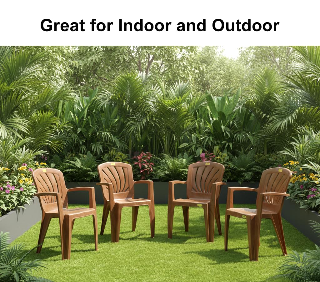 Patiofy Plastic Chair for Home & Outdoor Use | Stackable, Easy to Clean | Heavy Duty Comfortable Chair with Strong Legs | Suitable for Patio, Garden, Balcony, Patio Pack of 4 (Sandalwood) 2