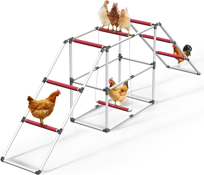 Chicken Coop Roosting Perch with Swing and Ladder, Roosting Bars Chicken Toys for Healthy Happy Hens, Sturdy Easy to Clean Backyard Farm Poultry Chicken Run Accessories for Coop (91
