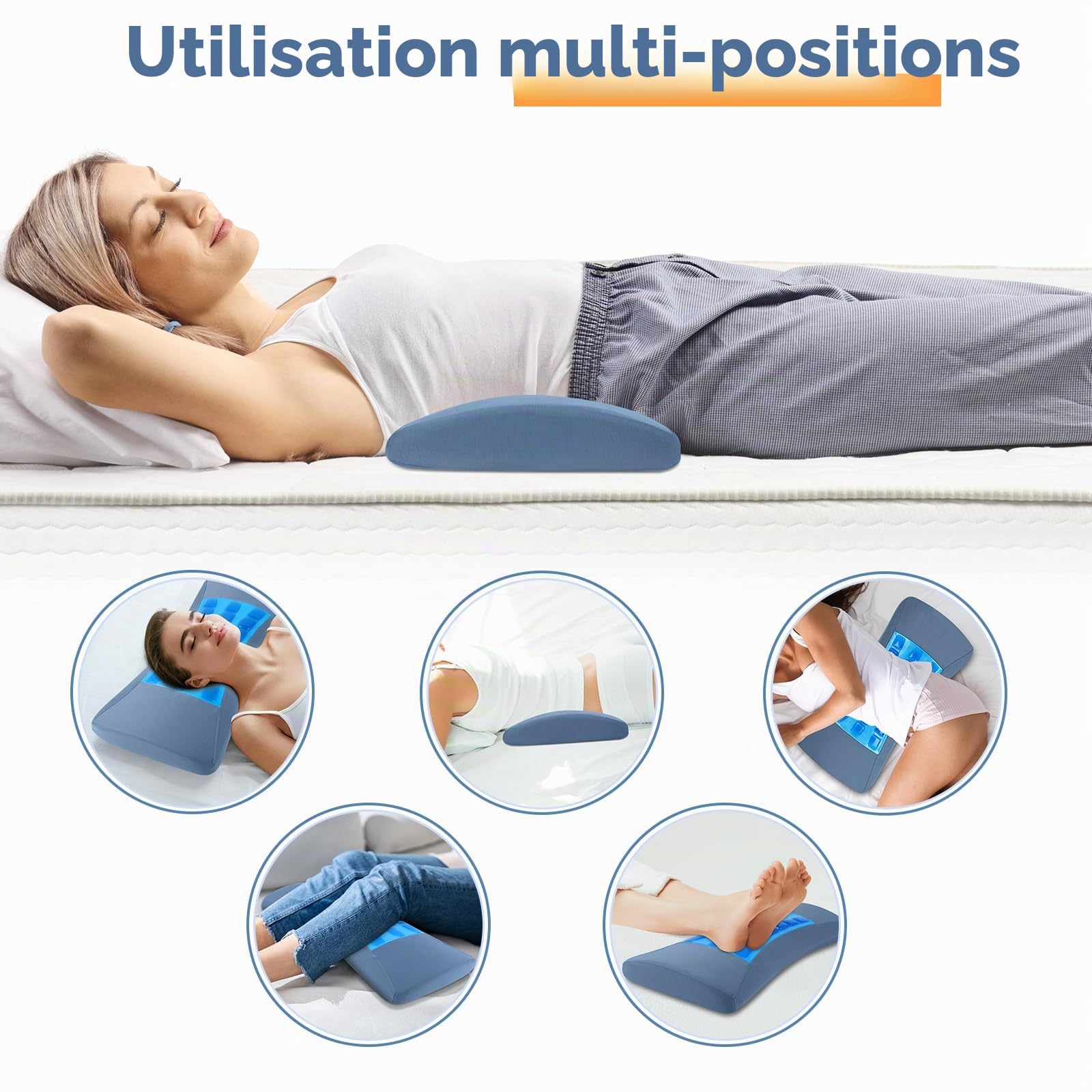 Hydomi Oreiller de soutien lombaire pour lit, oreiller en mousse à mémoire de forme en gel rafraîchissant pour les douleurs dans le bas du dos, coussin de soutien lombaire ergonomique pour le sommeil,