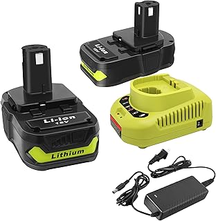 2Packs 18V Battery and Charger Combo for Ryobi 18-Volt Cordless Tools Battery and P118B Charger, Cell9102 18V Battery Capacity Output 3.0Ah