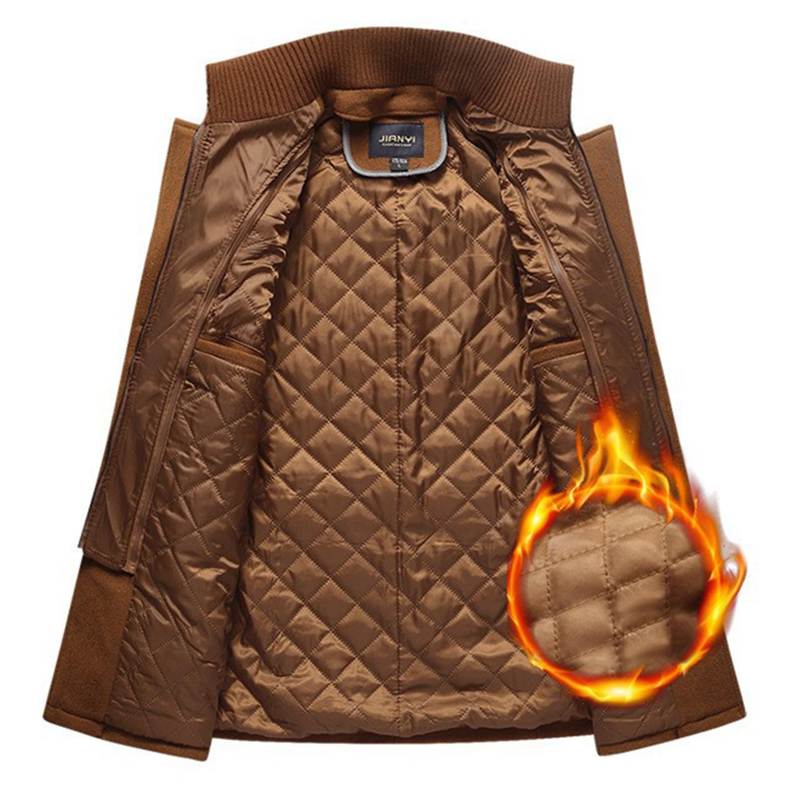Chaquetas Hombre Cremallera Abrigo Hombre Invierno Cómodo Medio Largo De Lana De Doble Cuello Y Cierre Claro Para Hombre