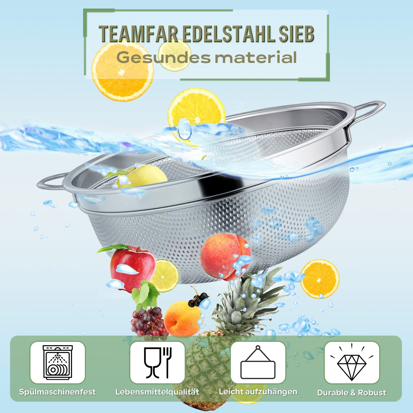 Colino Acciaio Inox 20cm Herogo - Microforato Per Pasta E Verdura | Manici Comodi E Base Stabile | Lavabile In Lavastoviglie - Foto 4