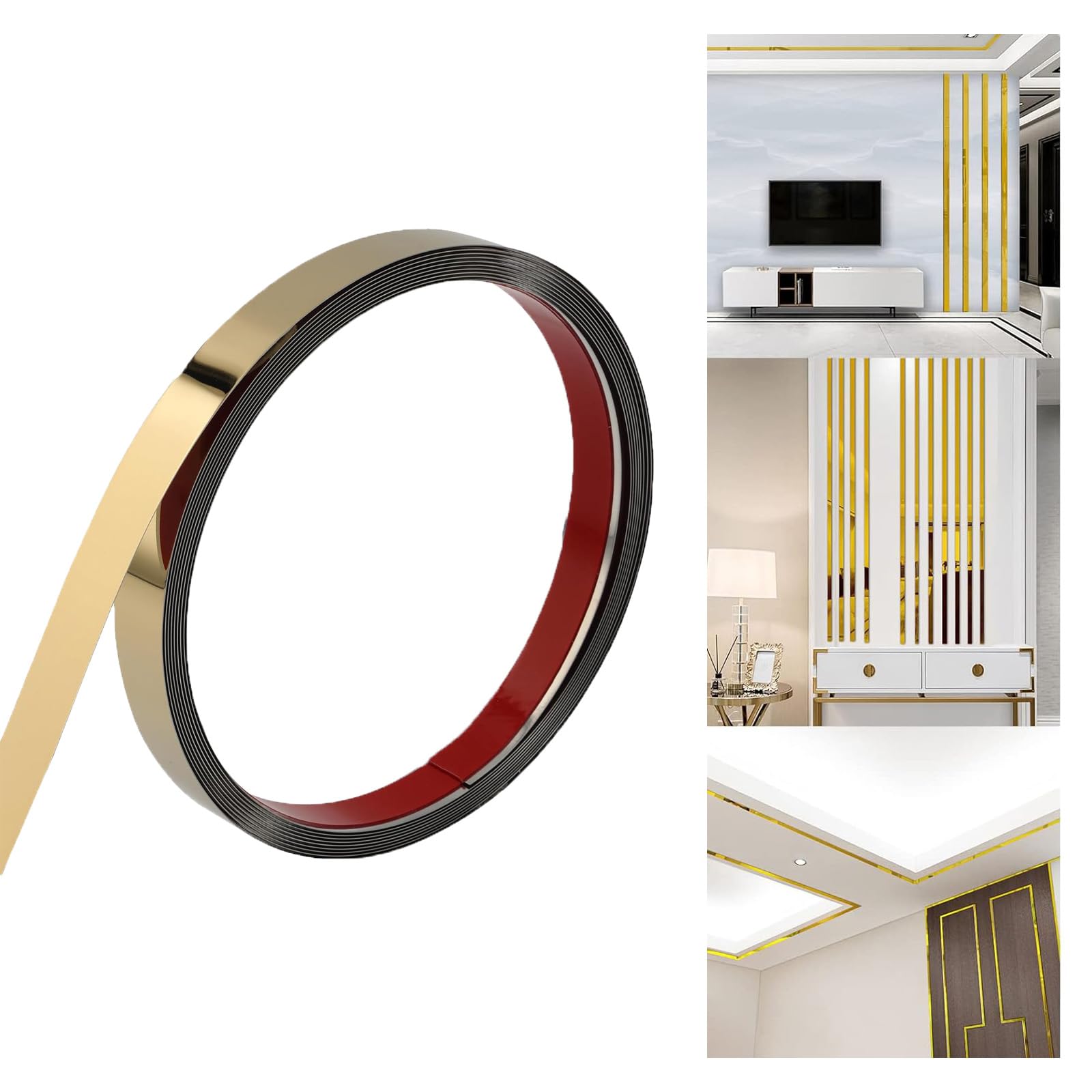 Garniture murale autocollante en acier inoxydable métallisé pour miroir luxe