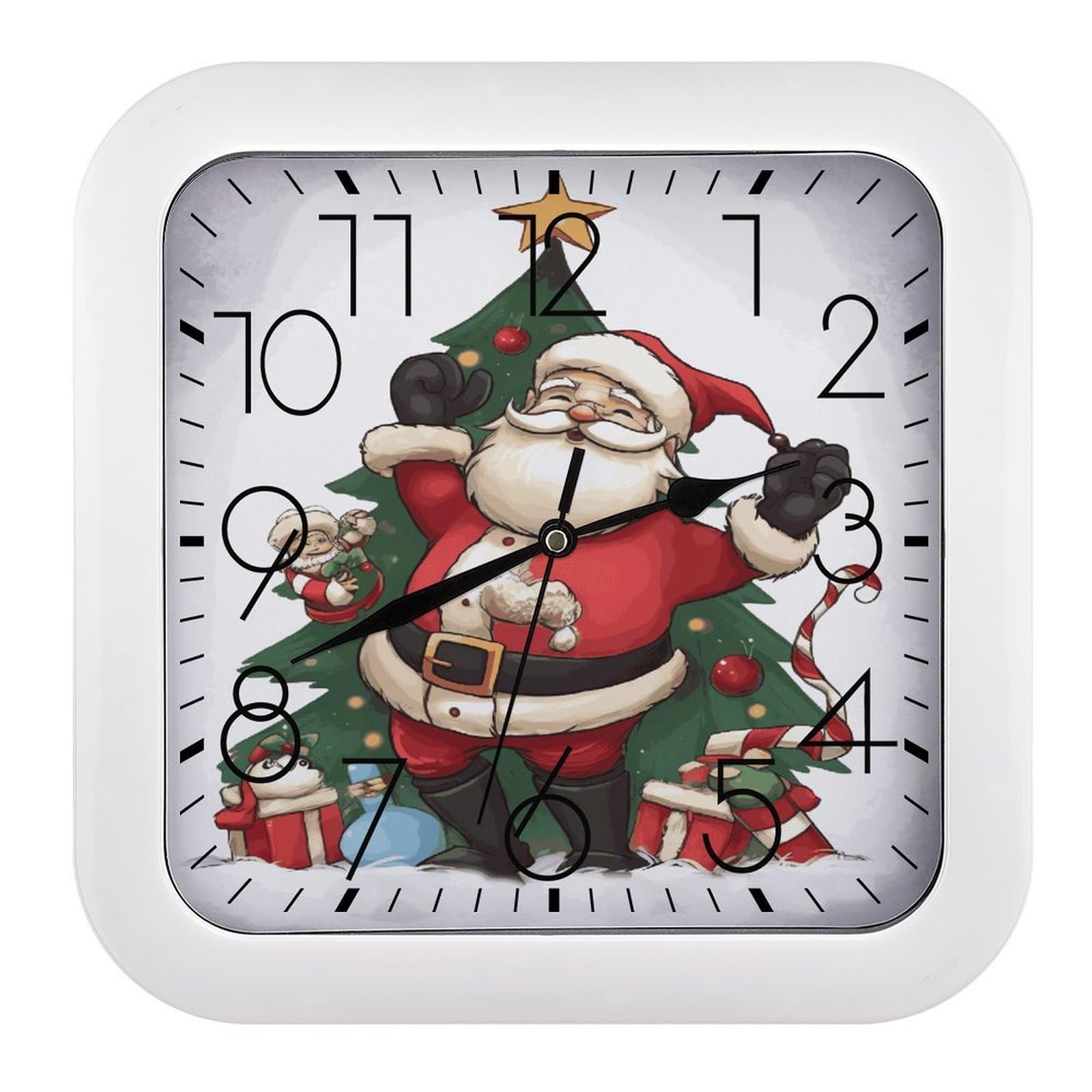 LDGSUPH Merry Christmas Wall Clock Silent Non-Ticking Modern Clock Personalized Vintage Square Clocks for Travel Office Kitchen Home Decorative Clocks 10.2 Inch