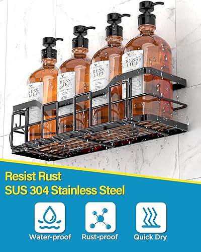 Miniatura 5 de DILEASIR Organizador de ducha  Paquete de 5 estantes de ducha, organizador de ducha adhesivo para colgar sin taladrar, organizador de baño de acero