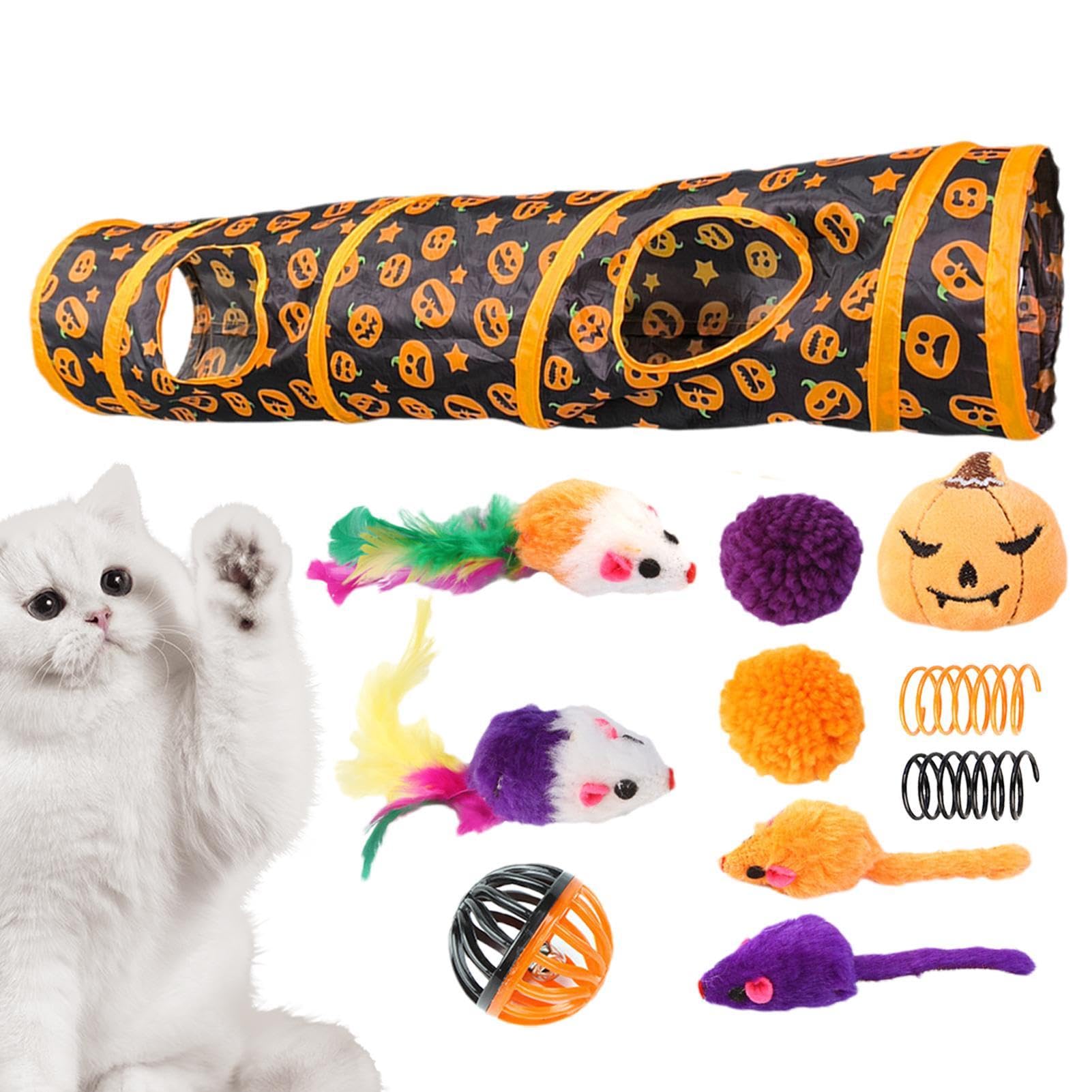 Tunnel Pour Chat Pliable Halloween - 123 Cm - 2 Entrées, Fenêtres - Jouet Interactif Pour Chaton, Chat