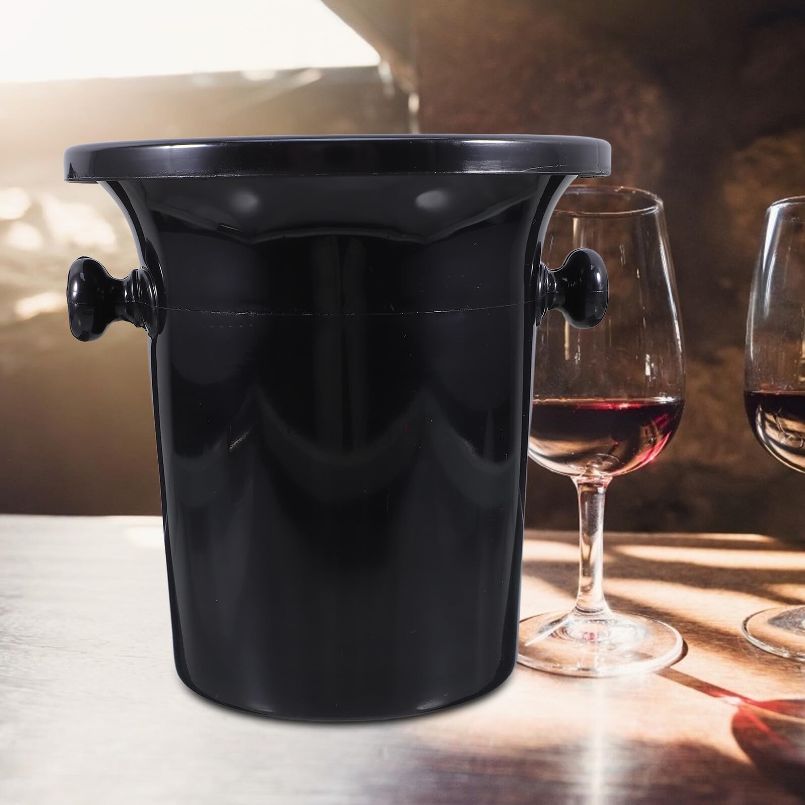 Escupideras Redondas para Cata de Vinos Negras, Cubos de Hielo de Plástico Doble Asa, Pack de 4 Unidades, Ideales para Bar y Degustación Profesional