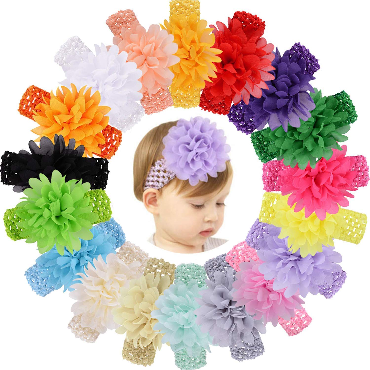 inheaven Baby Girls Headband Chiffon Flower Soft Stretchy Hair Band Hair Accessories for Baby Girls Newborns Infants Toddlers and Kids (6 PCS)-picture-37