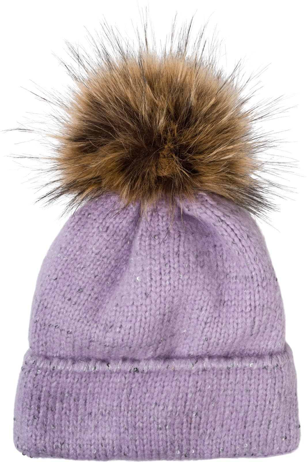 Stylebreaker Women's Lilac Knitted Bobble Hat Single-Coloured With Sequins And Fleece Lining, Winter Fur Bobble Hat, Knitted Hat 04024210, Colour: