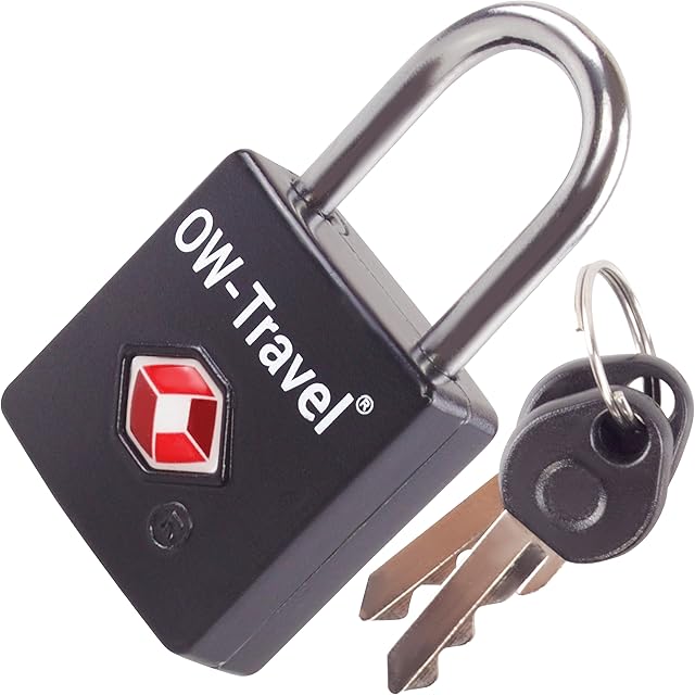 OW-Travel TSA Kłódka z Kluczykiem (Zestaw 1 Czarny) Zamki Bagażowe na Klucz. Wytrzymałe Kłódki Bagażowe z Zamkiem na Klucz do Bagażu, Torby, Walizki, Plecaka, Szafki na Siłowni