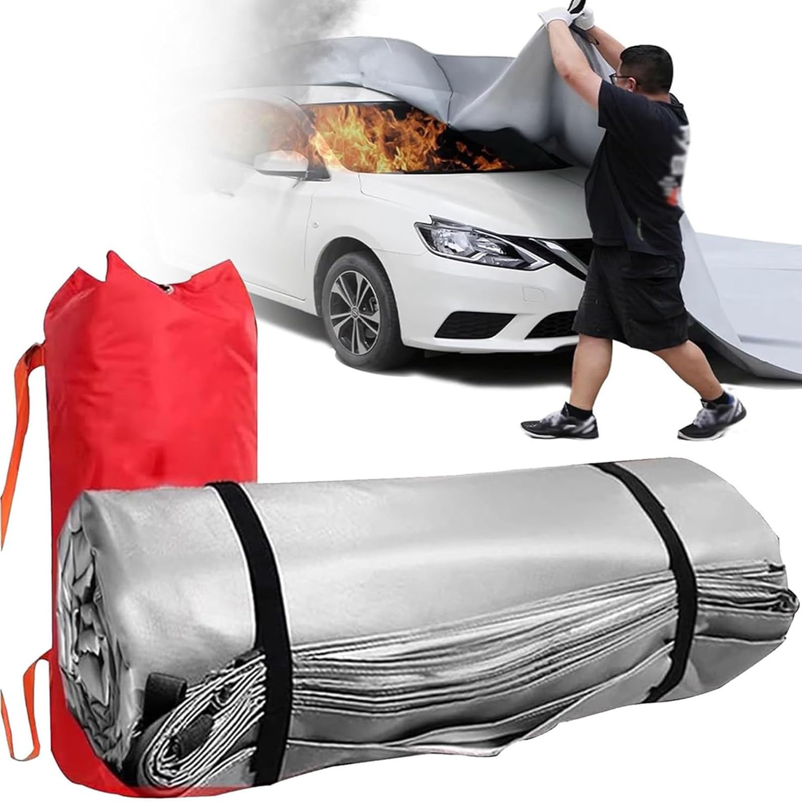 ZenSeFarin Car Fire Blanket for Vehicles,1100°C Reusable Quick Unfolding Emergency Fire Suppression Blanket,Fiberglass + Double-Sided Silicone Survival Safe Blankets,Vehicle Accident 6×8m/19.7×26.2ft