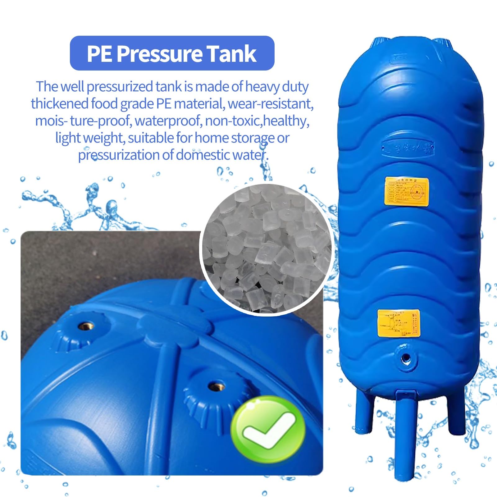Vaso de expansión Tanques de presión de agua para sistemas de pozo de pie - Tanque de almacenamiento de agua a presión portátil con accesorios - Contenedores de vejiga de almacenamiento de agua de PE