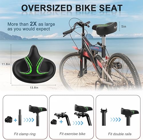 Miniatura 3 de BLUEWIND Asiento de bicicleta de gran tamaño, asiento de bicicleta ancho, diseño de respaldo novedoso para bicicleta eléctrica, ajuste universal