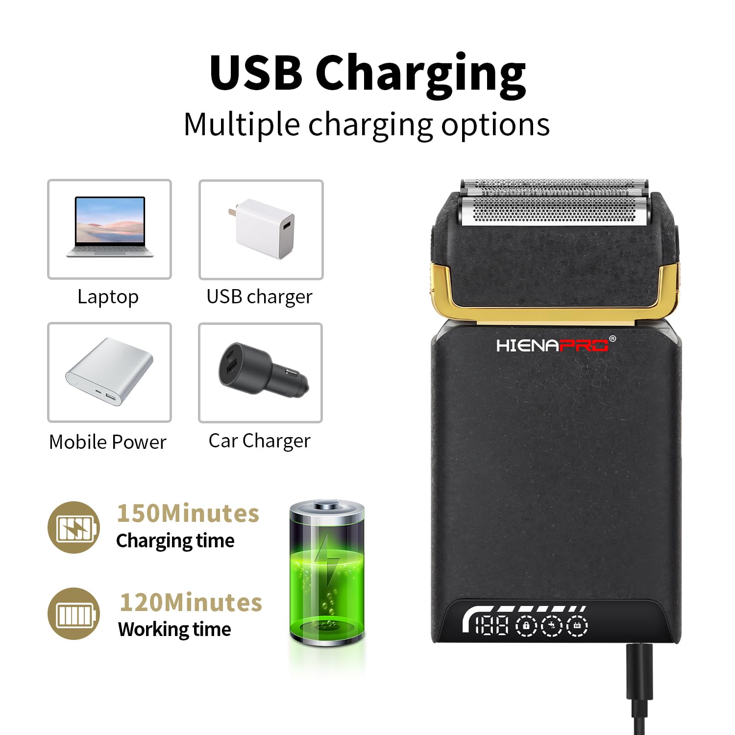 HIENA PRO Rasoir électrique pour homme, tondeuse à barbe rechargeable, rasoir professionnel sans fil avec USB, rasage du visage et épilation, cadeaux pour hommes