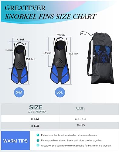 Miniatura 8 de Greatever Equipo de esnórquel para adultos, máscara de esnórquel de 3 ventanas, conjunto combinado de aletas de esnórquel en seco para natación,