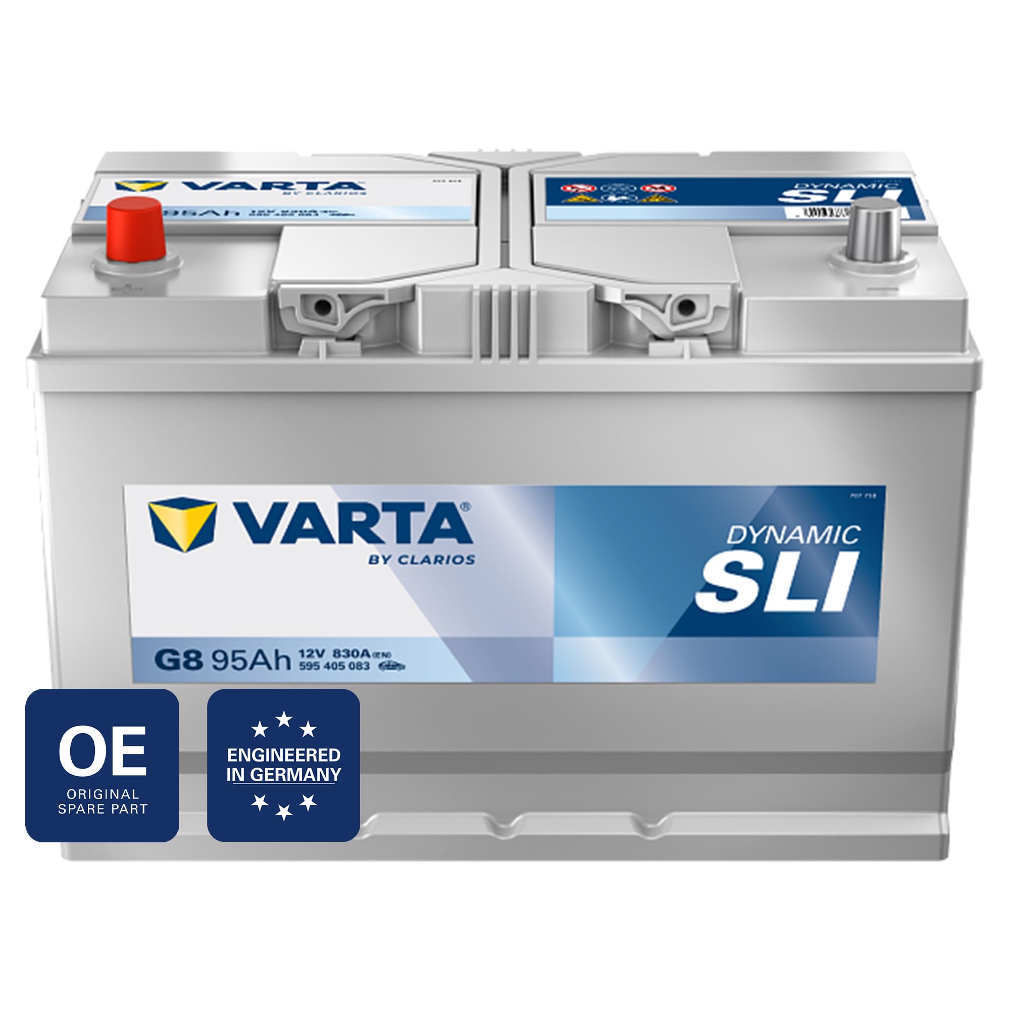VARTA Automotive DYNAMIC SLI (G8) 12V 95Ah 830A - Nassbatterie KFZ mit Standardausstattung & ohne Start-Stopp System - Starterbatterie für einfachen Energiebedarf - Bleisäurebatterie wartungsfrei