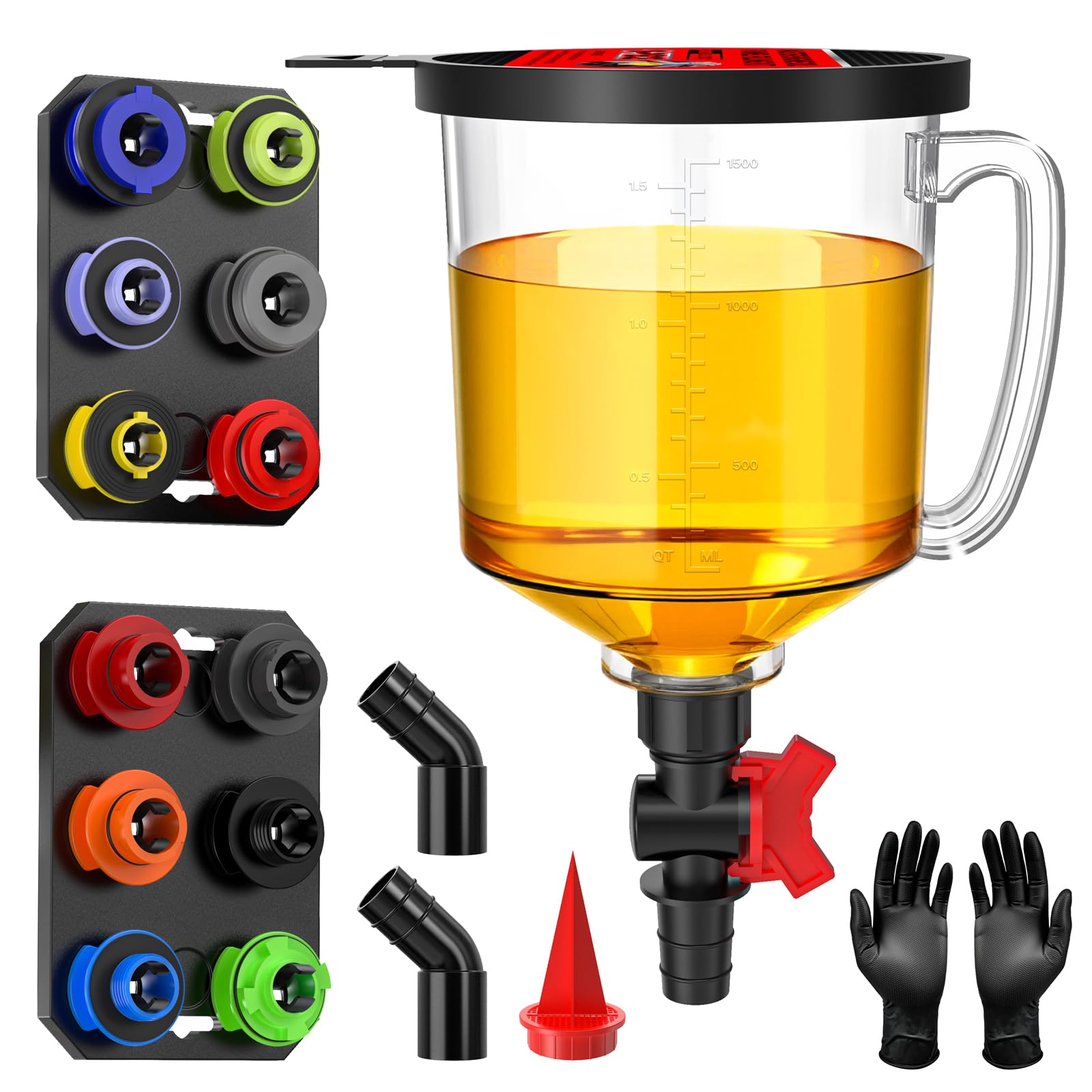 Photo 1 of 19-Piece Spill Proof Oil Funnel Kit For Automotive Use w/ 12 Adapter, 1.6QT