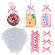 TEMLQPACK 100PCS 4x6 Inches Clear Self-Sealing Cellophane Rice Krispie Treat Bags with Pink Bow Accessories, Resealable for Cookie Candy Jewelry Crafts Small Product Packaging